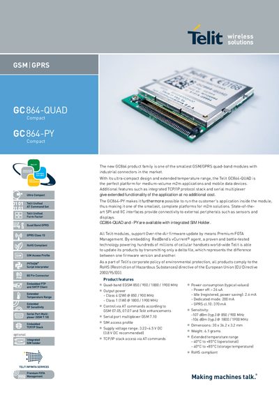 Telit GC864-QUAD & GC864-PY Module Datasheet - cover page