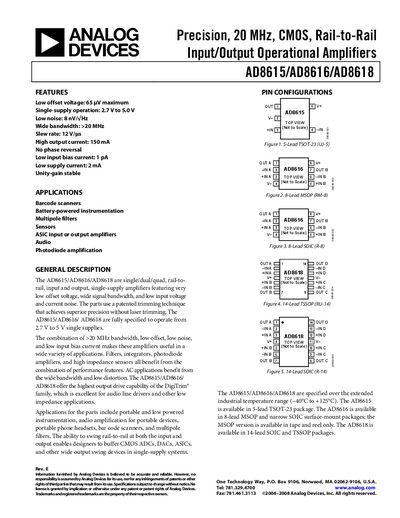 Analog Devices AD8615/AD8616/AD8618 Datasheet - cover page