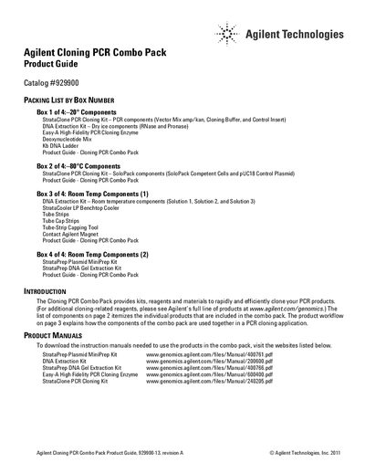 Agilent Cloning PCR Combo Pack Product Guide - cover page