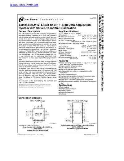 National Semiconductor LM12434/LM12438 12‑Bit + Sign Data Acquisition System Serial I/O Self‑Calibration Handbook - cover page