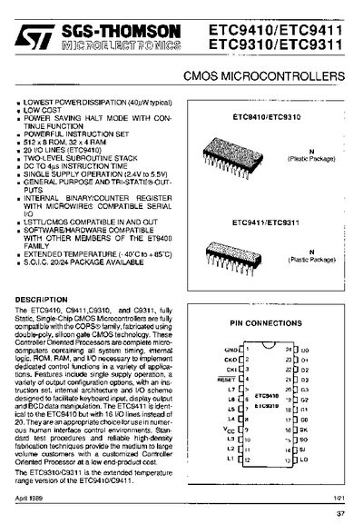 SGS-Thomson ETC9410 Datasheet - cover page