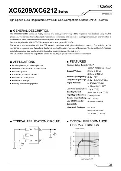 Torex XC6209/XC6212 Series High Speed LDO Regulator Datasheet - cover page