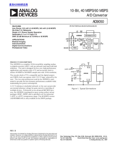 Analog Devices AD9050 10-Bit A/D Converter Datasheet - cover page
