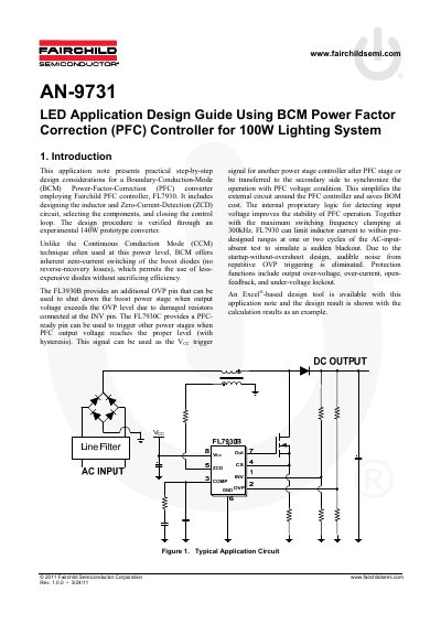 Fairchild Semiconductor FL7930 LED Application Design Guide Using BCM PFC Controller - cover page