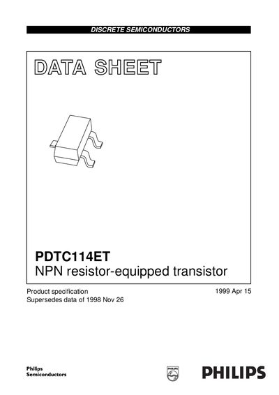 Philips PDTC114ET NPN Resistor-Equipped Transistor Datasheet - cover page