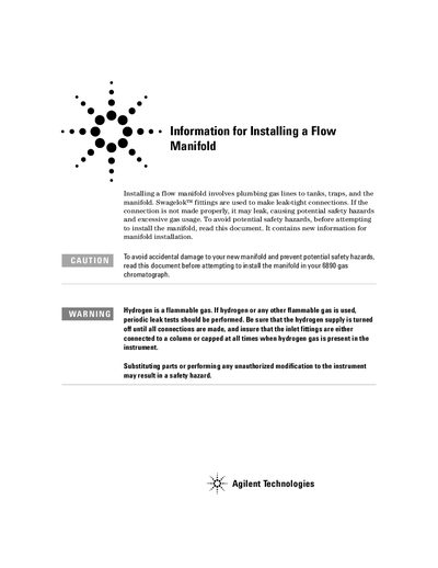 Agilent Technologies Flow Manifold Installation Guide for 6890 GC - cover page