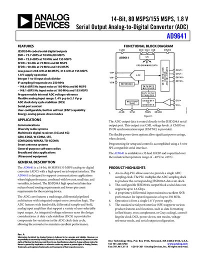 Analog Devices AD9641 Datasheet - cover page