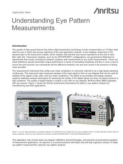 Anritsu MP2100A BERTWave & MP1026B Bit Master Eye Pattern Analyzer Application Note - cover page