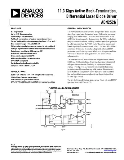 Analog Devices ADN2526 Laser Diode Driver Datasheet - cover page
