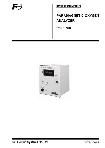 Fuji Electric ZKG Paramagnetic Oxygen Analyzer Instruction Manual - cover page