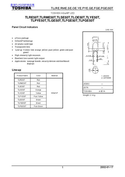 TOSHIBA TLRE50T TLRME50T TLSE50T TLOE50T TLYE50T TLPYE50T TLGE50T TLFGE50T TLPGE50T Manual - cover page