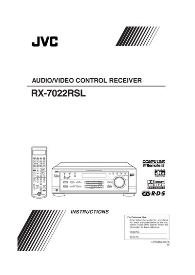 JVC RX-7022RSL Audio/Video Control Receiver Manual - cover page