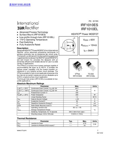 International Rectifier IRF1010ES/IRF1010EL Datasheet - cover page