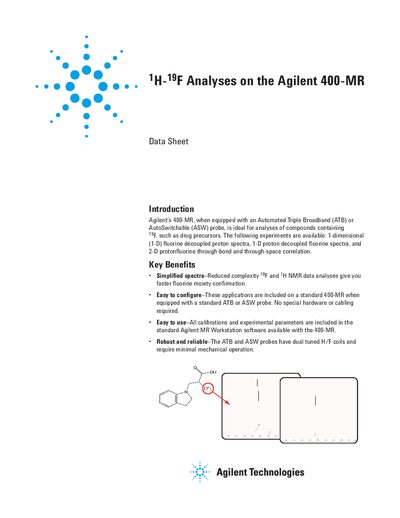 Agilent 1H-19F Analyses on the 400-MR handbook - cover page