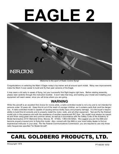 Carl Goldberg Products Eagle 2 Model Airplane Assembly and Operation Manual - cover page