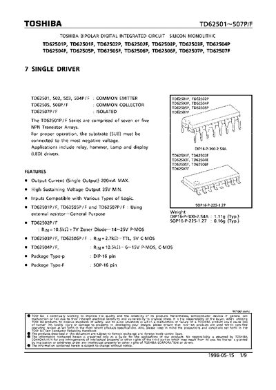 TOSHIBA TD62501P Data Sheet1 - cover page