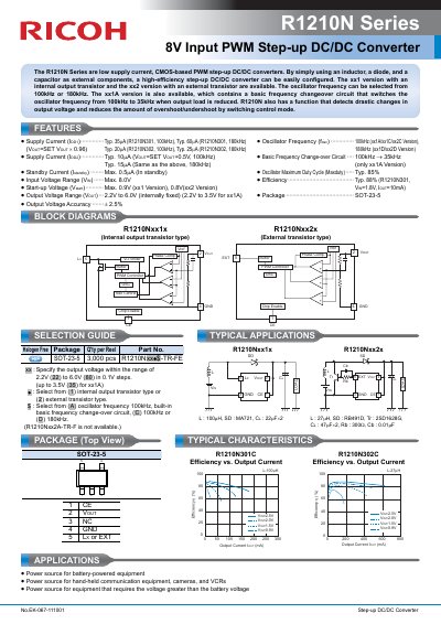 Ricoh R1210N Series Step-up DC/DC Converter Datasheet - cover page