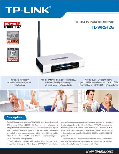 TP-Link TL-WR642G 108M Wireless Router User Manual - cover page