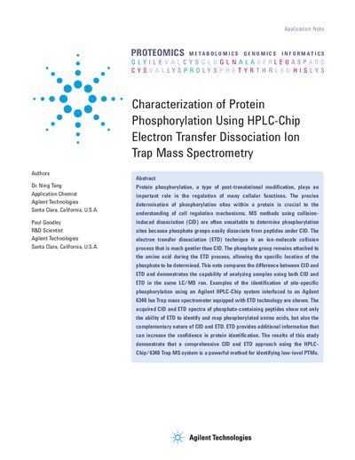 Agilent 6340 Ion Trap ETD Protein Phosphorylation Application Note - cover page