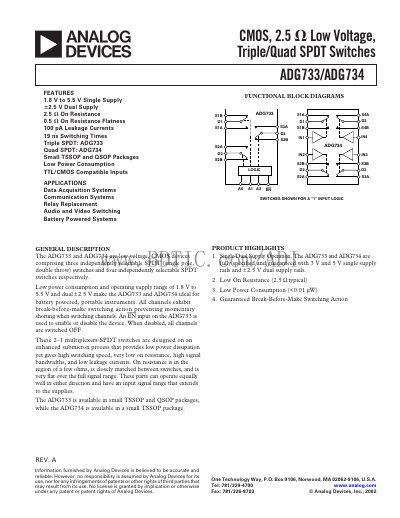 Analog Devices ADG733/ADG734 Datasheet - cover page