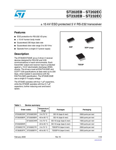 STMicroelectronics ST202EB ST202EC ST232EB ST232EC Handbook - cover page