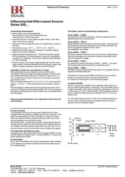 Braun A5S Differential Hall Effect Sensors User Manual - cover page