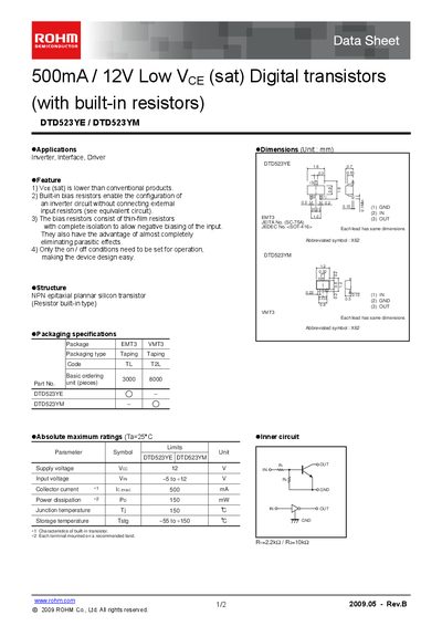 ROHM DTD523YE/DTD523YM Datasheet - cover page