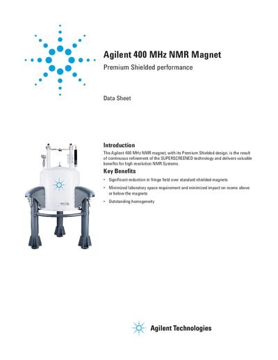 Agilent 400 MHz NMR Magnet Data Sheet - cover page