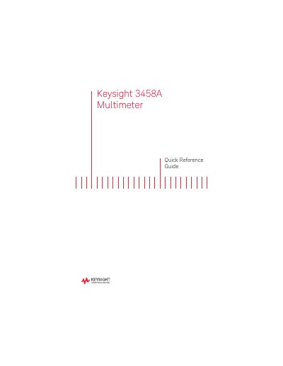 Keysight 3458A Multimeter Quick Reference Guide - cover page