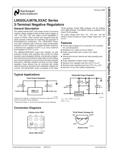 National Semiconductor LM320L/LM79LXXAC Series 3-Terminal Negative Regulators Datasheet - cover page