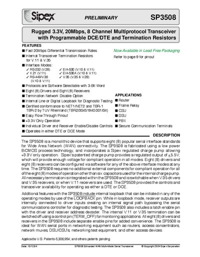 Sipex SP3508 Datasheet - cover page