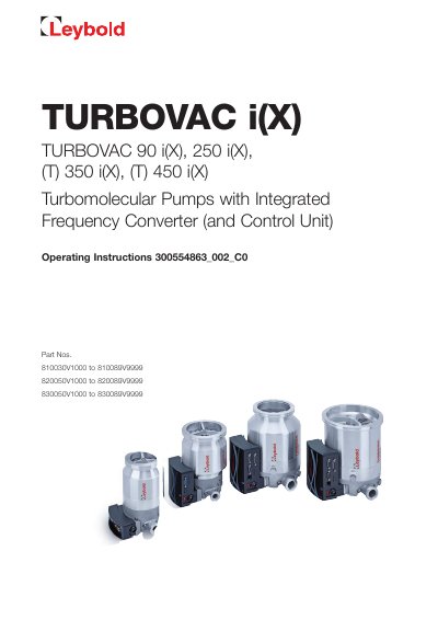 Leybold TURBOVAC 90/250/350/450 i(X) Turbomolecular Pump Operating Instructions - cover page