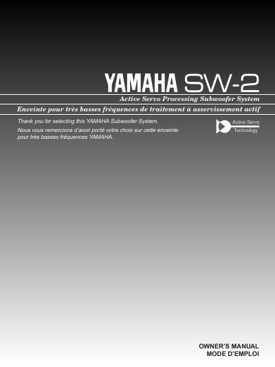 Yamaha SW-2 Active Servo Processing Subwoofer System Owner's Manual - cover page