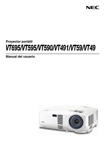 NEC VT695/VT595/VT590/VT490/VT59/VT49 Projector user manual(3) - cover page
