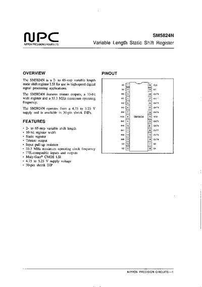 NIPPON PRECISION CIRCUITS SM5824N Datasheet - cover page