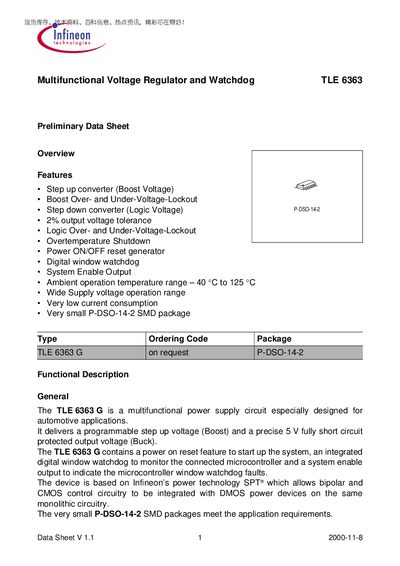 Infineon TLE 6363 Voltage Regulator and Watchdog Datasheet