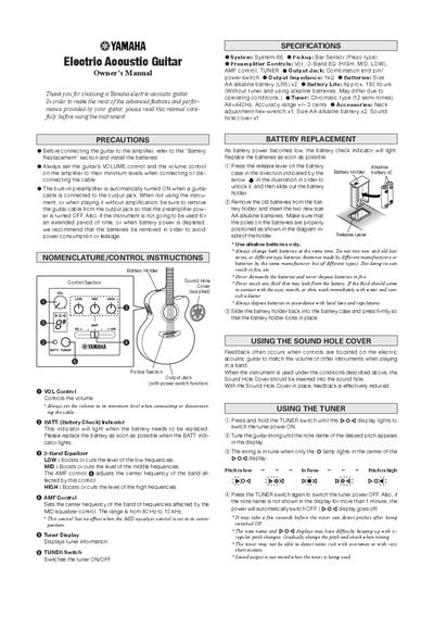 Yamaha Electric Acoustic Guitar Owner's Manual - cover page