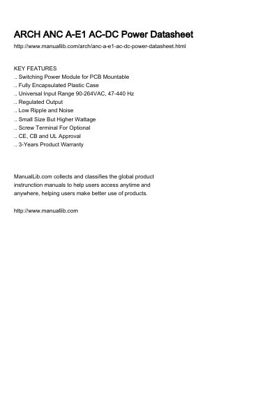 ARCH ANC A-E1 Series AC-DC Power Module Datasheet - cover page