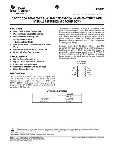 Texas Instruments TLV5637 Datasheet - cover page