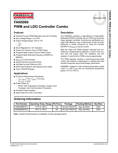 Fairchild Semiconductor FAN5069 PWM and LDO Controller Combo Datasheet - cover page