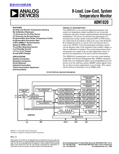 ANALOG DEVICES ADM1020 8-Lead Low-Cost System Temperature Monitor handbook - cover page