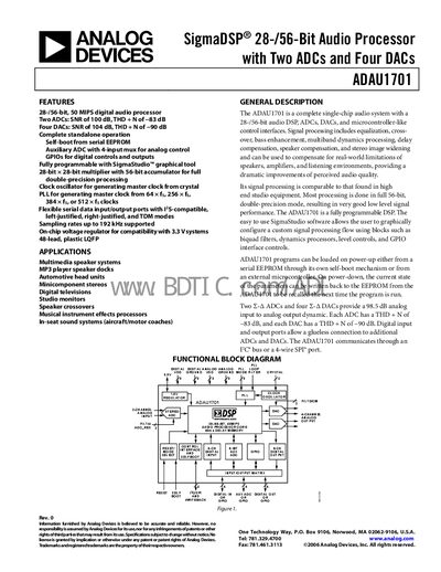 Analog Devices ADAU1701 Datasheet - cover page