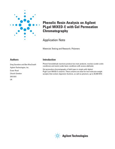 Phenolic Resin Analysis on Agilent PLgel MIXED-E Application Note - cover page