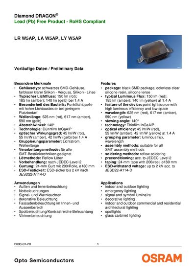 OSRAM W5AP LED Series Datasheet - cover page