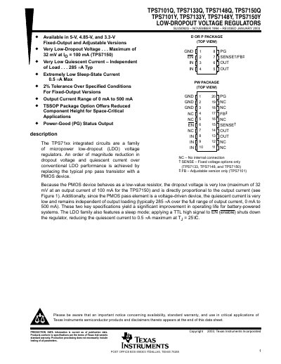 TEXAS INSTRUMENTS TPS7101Q TPS7133Q TPS7148Q TPS7150Q TPS7101Y TPS7133Y TPS7148Y TPS7150Y LOW-DROPOUT VOLTAGE REGULATORS Manual - cover page
