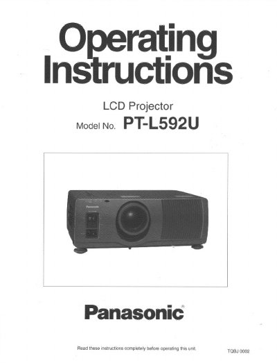 Panasonic PT-L592U LCD Projector Operating Instructions - cover page