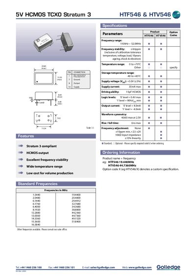 Golledge HTF546/HTV546 TCXO Datasheet - cover page
