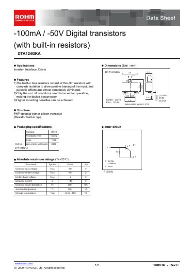 ROHM DTA124GKA Datasheet - cover page