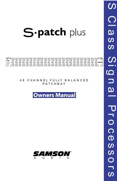 Samson Audio S Patch Plus User Manual - cover page