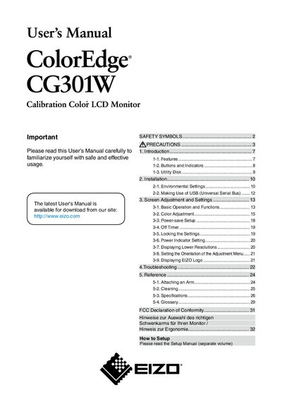 EIZO CG301W Color Monitor User Manual - cover page